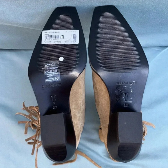 New- ALLSAINTS Lenora Suede Boots Cognac Sand Tan Brown Ankle Leather 37 EU/7 US - Picture 5 of 8